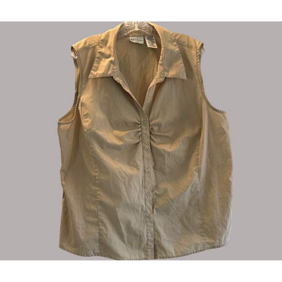 White Stag Size 3X Beige Women's Summer Casual Button Down Sleeveless Blouse - Picture 6 of 9